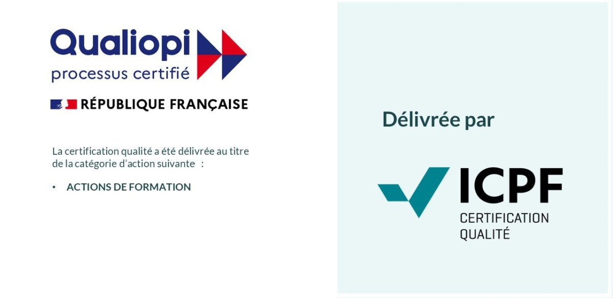 Logo Qualiopi – processus certifié – République française. Certification délivrée au titre de la catégorie actions de formation, par ICPF Certification qualité